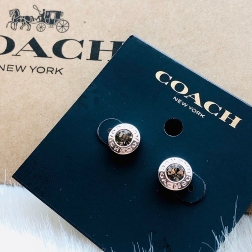 Coach Signature Crystal Logo Stud Earrings Silver-Tone NWT